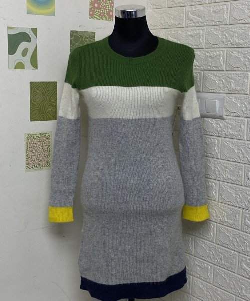 Grey With Green Winter Dress