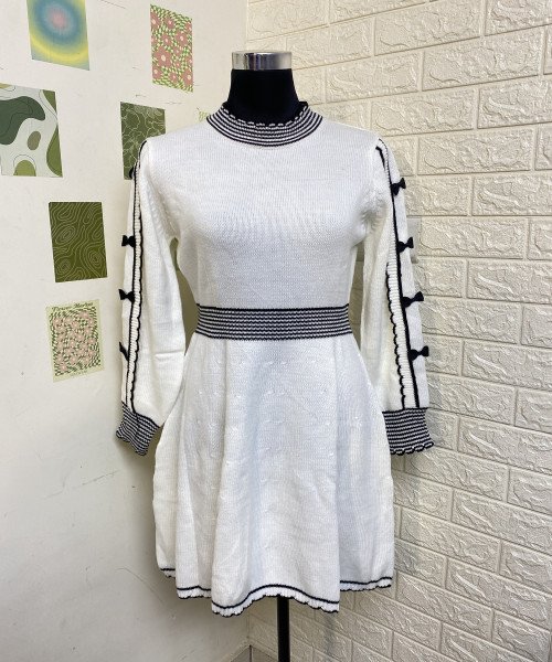 White  With  Black Winter Dress