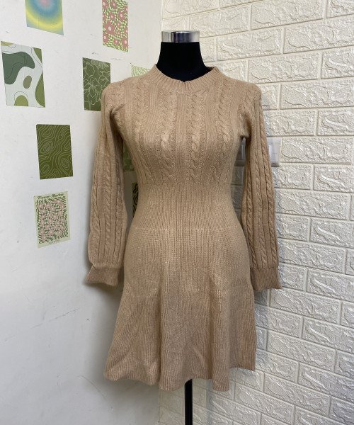 Round Neck Brown Winter Dress