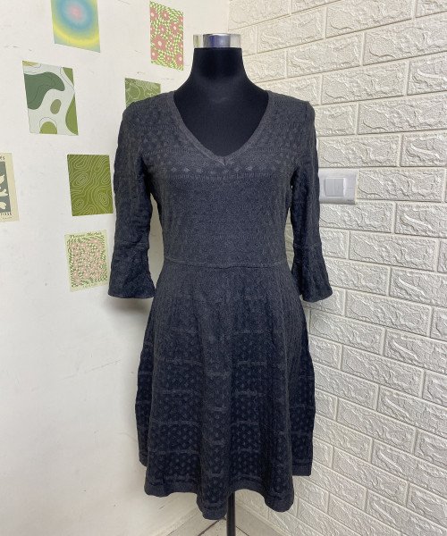 Black V Neck Winter Knit Dress