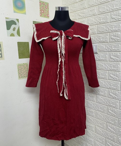 Red With White Winter Knitted Dress