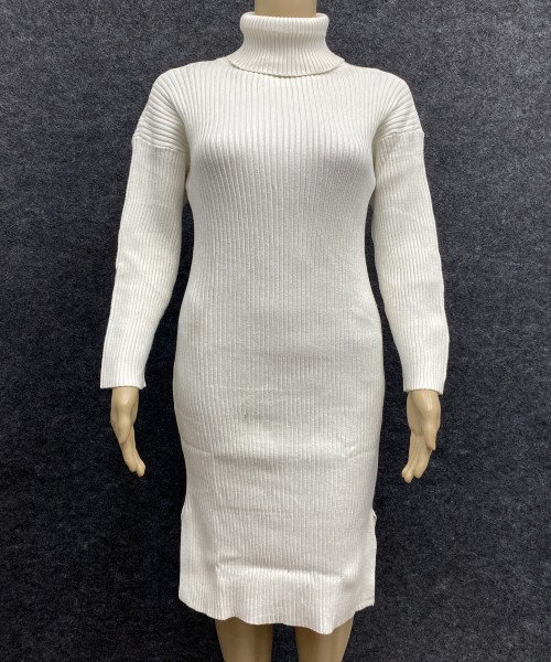 White  High Neck Knitted Dress