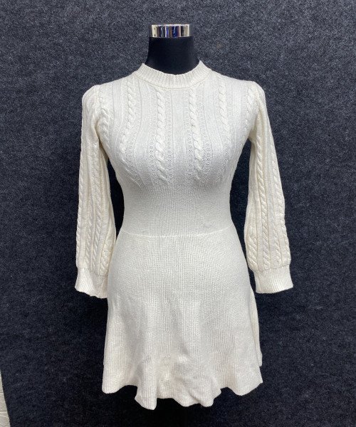 White Round Neck Knit Winter Dress