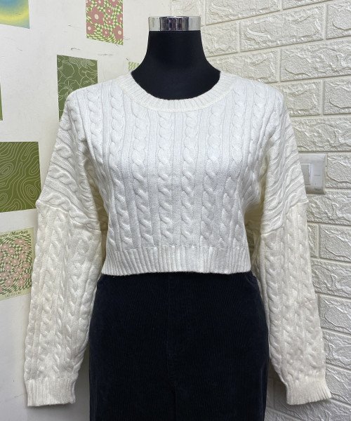 White Crop Winter Dress