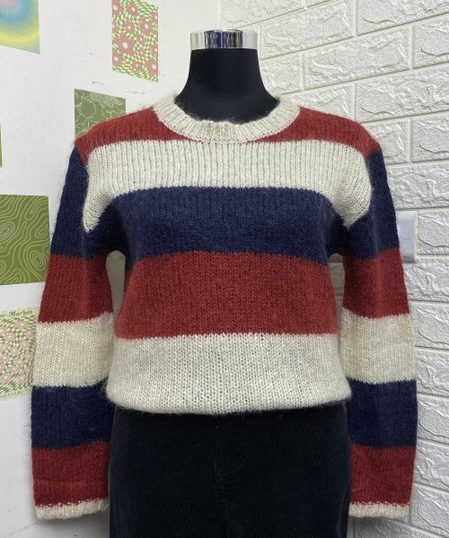 Maroon White With Blue Winter Pullover