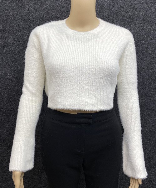 White Crop Winter Fur Pullover