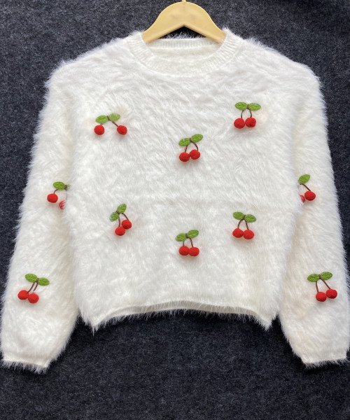 Cherry Cozy White  Fur Pullover