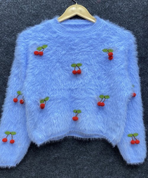 Cherry Cozy Blue  Fur Pullover