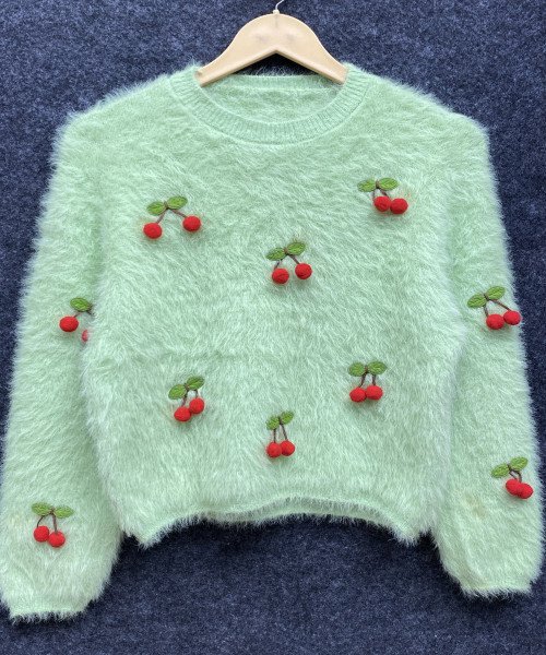 Cherry Cozy Green Fur Pullover