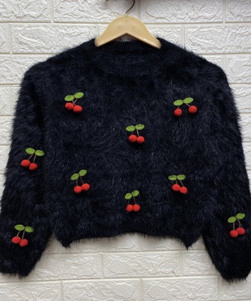 Cherry Cozy Black  Fur Pullover