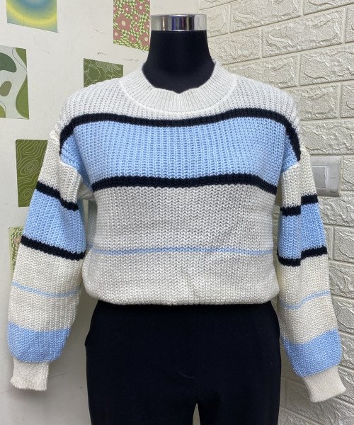 White With Blue Winter Pullover