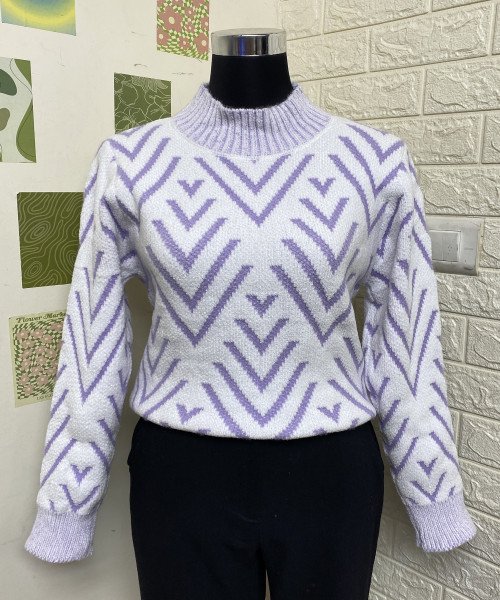 Lavender With White Knitted Pullover