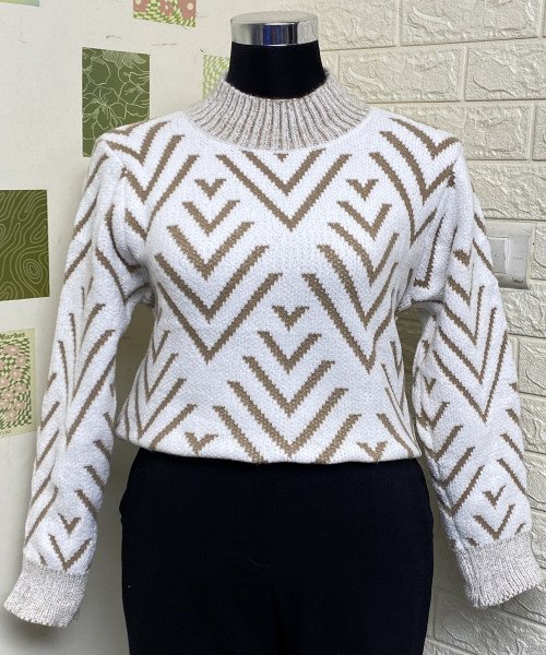 Brown With White Winter Knitted Pullover