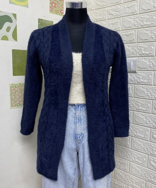 Navy Blue Winter Long Shrug