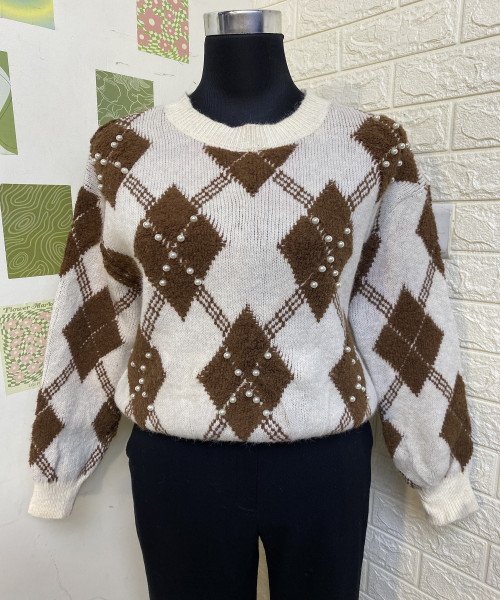 Brown  With White Knitted Pullover