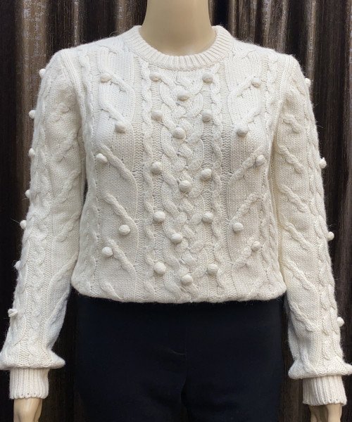 White  Round Neck Winter Pullover