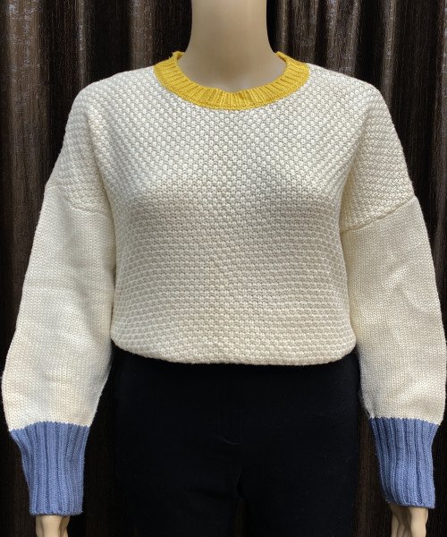 Yellow Blue With White Knitted Pullover