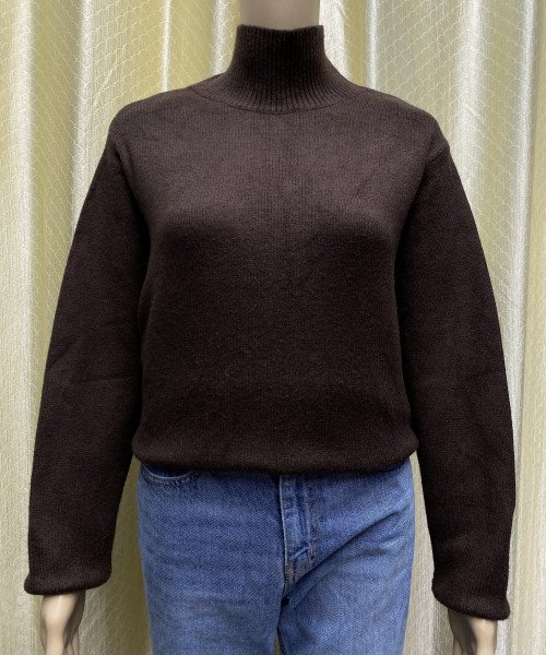 Brown  High  Neck Knitted Pullover