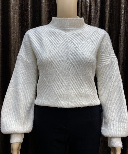 White  Turtle  Neck Knitted Pullover