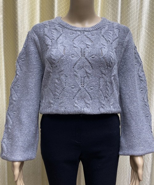 Grey Winter Knit Pullover For Women