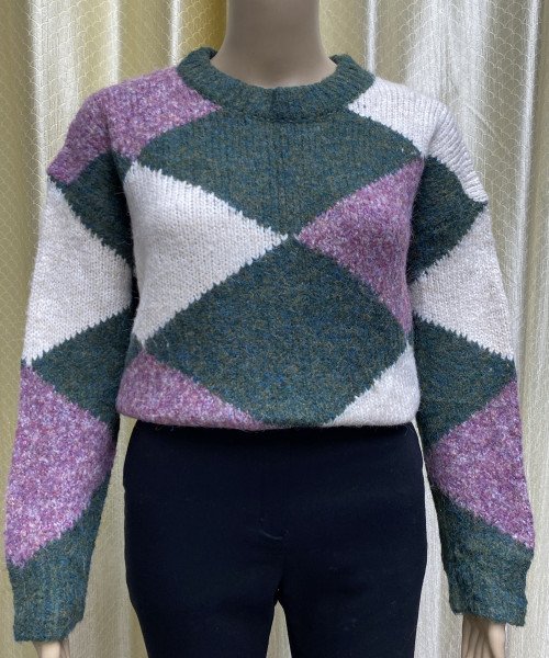 Printed Round Neck Knit Pullover