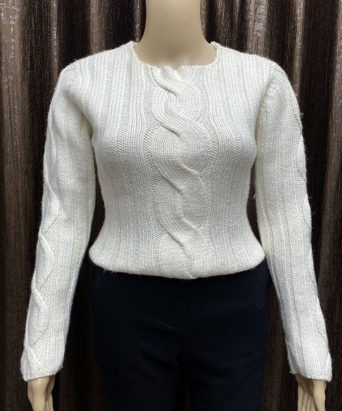 White Crop Knit Pullover