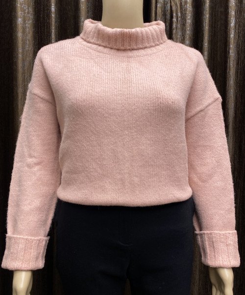 High Neck Pink Knit Pullover