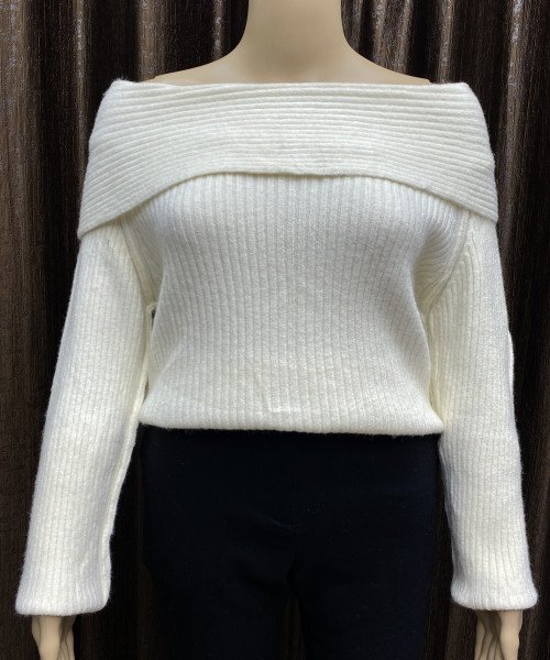 White Drop shoulder Winter Pullover