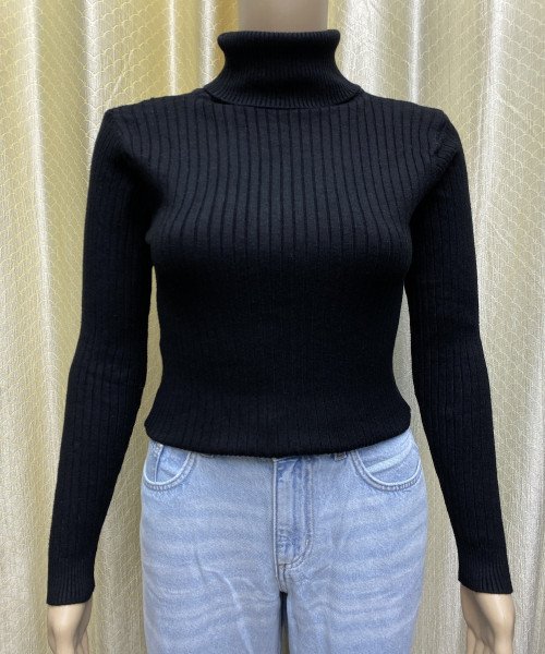 Black High Neck Knit Pullover