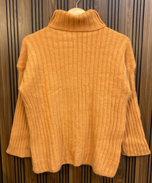 Orange High Neck Knitted Pullover