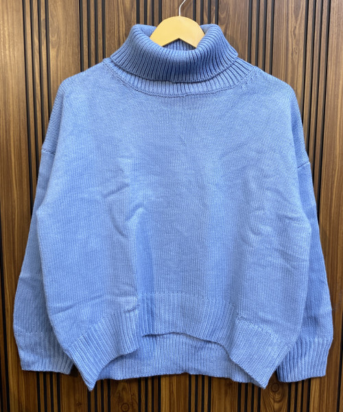 Blue High Neck Winter Pullover