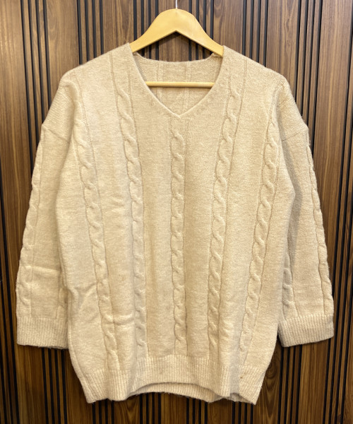 Light Brown V Neck Knitted Pullover