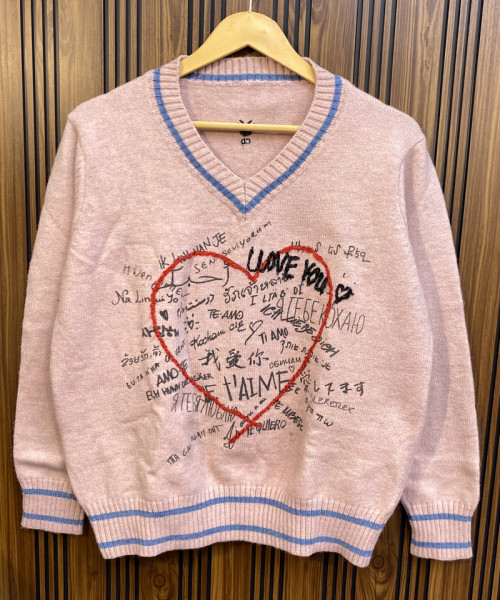 Light Pink V Neck Winter Pullover